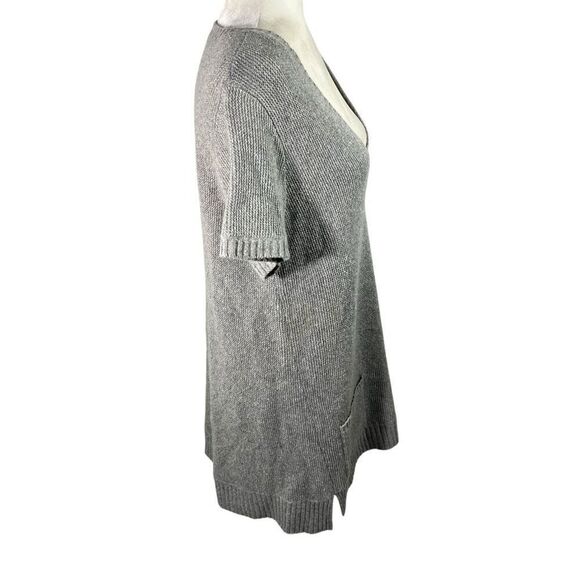 Eileen Fisher Tunic Sweater Top w Short Sleeves Silk Wool Blend Medium Gray Knit - Picture 5 of 12